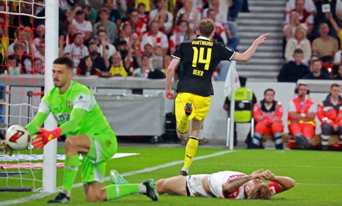 September 26, 2019 VfB Stuttgart vs. Borussia Dortmund Germany, Stuttgart, September 19, 2026, Soccer, Bundesliga, 2026–2027 Season, VfB Stuttgart vs. Borussia Dortmund, Maximilian Beier (Borussia Dortmund) celebrates a goal, 0–1, Beier