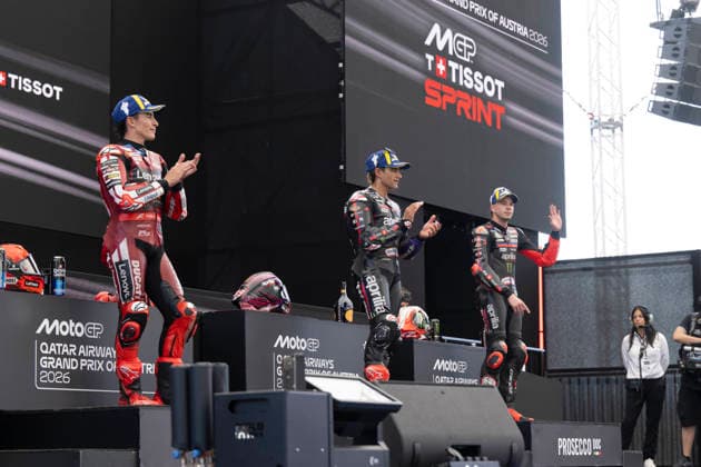 MOTO - MOTO GP - AUSTRIA GRAND PRIX 2026 MARTIN Jorge (spa), Aprilia Racing, Aprilia RS-GP26, podium, portrait with MARQUEZ Marc (spa), Ducati Lenovo Team, Ducati Desmosedici GP26 and BEZZECCHI Marco (ita), Aprilia Racing, Aprilia RS-GP26 during the 2026 MotoGP Qatar Grand Prix of Austria, on the Red Bull Ring, from September 18 to 20, 2026 in Austria, Spielberg - SpielbergAustria Copyright: xGIGIxSOLDANOx