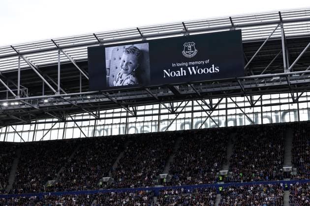 A tribute to Noah Woods is shown on the big screen Everton v Ipswich Town, Premier League, Football, Hill Dickinson Stadium, Liverpool, UK - 19 Sep 2026Liverpool Hill Dickinson Stadium United Kingdom EDITORIAL USE ONLY No use with unauthorised audio, video, data, fixture lists, club league logos or live services. Online in-match use limited to 120 images, no video emulation. No use in betting, games or single club league player publications. Copyright: xAlexxDodd Shutterstockx 17158691cr