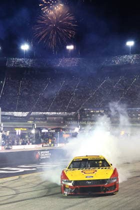 BRISTOL, TN - SEPTEMBER 19: Joey Logano ( 22 Team Penske Shell-Pennzoil Ford) celebrates after winning the NASCAR, Motorsport, USA Cup Series Playoffs Bass Pro Shops Night Race on September 19, 2026 at Bristol Motor Speedway in Bristol, TN. (Photo by Jeff Robinson Icon Sportswire) AUTO: SEP 19 NASCAR Cup Series Playoffs Bass Pro Shops Night Race EDITORIAL USE ONLY Icon26091921217