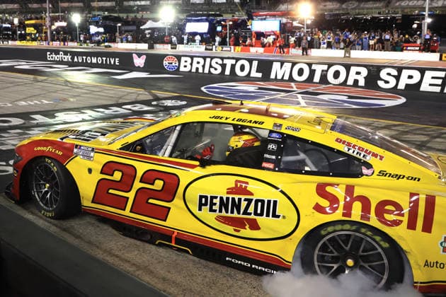 BRISTOL, TN - SEPTEMBER 19: Joey Logano ( 22 Team Penske Shell-Pennzoil Ford) celebrates after winning the NASCAR, Motorsport, USA Cup Series Playoffs Bass Pro Shops Night Race on September 19, 2026 at Bristol Motor Speedway in Bristol, TN. (Photo by Jeff Robinson Icon Sportswire) AUTO: SEP 19 NASCAR Cup Series Playoffs Bass Pro Shops Night Race EDITORIAL USE ONLY Icon26091921269