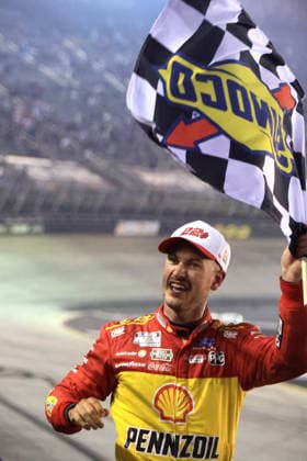 BRISTOL, TN - SEPTEMBER 19: Joey Logano ( 22 Team Penske Shell-Pennzoil Ford) celebrates after winning the NASCAR, Motorsport, USA Cup Series Playoffs Bass Pro Shops Night Race on September 19, 2026 at Bristol Motor Speedway in Bristol, TN. (Photo by Jeff Robinson Icon Sportswire) AUTO: SEP 19 NASCAR Cup Series Playoffs Bass Pro Shops Night Race EDITORIAL USE ONLY Icon26091921543