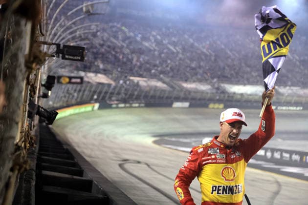 BRISTOL, TN - SEPTEMBER 19: Joey Logano ( 22 Team Penske Shell-Pennzoil Ford) celebrates after winning the NASCAR, Motorsport, USA Cup Series Playoffs Bass Pro Shops Night Race on September 19, 2026 at Bristol Motor Speedway in Bristol, TN. (Photo by Jeff Robinson Icon Sportswire) AUTO: SEP 19 NASCAR Cup Series Playoffs Bass Pro Shops Night Race EDITORIAL USE ONLY Icon26091921549