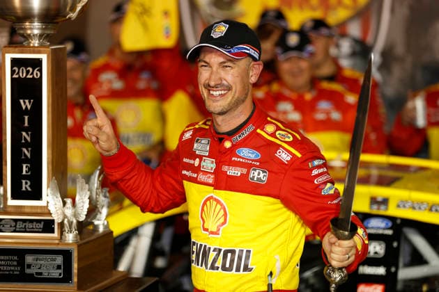 BRISTOL, TN - SEPTEMBER 19: Joey Logano ( 22 Team Penske Shell-Pennzoil Ford) celebrates after winning the NASCAR, Motorsport, USA Cup Series Playoffs Bass Pro Shops Night Race on September 19, 2026 at Bristol Motor Speedway in Bristol, TN. (Photo by Jeff Robinson Icon Sportswire) AUTO: SEP 19 NASCAR Cup Series Playoffs Bass Pro Shops Night Race EDITORIAL USE ONLY Icon26091921855