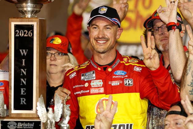 BRISTOL, TN - SEPTEMBER 19: Joey Logano ( 22 Team Penske Shell-Pennzoil Ford) celebrates after winning the NASCAR, Motorsport, USA Cup Series Playoffs Bass Pro Shops Night Race on September 19, 2026 at Bristol Motor Speedway in Bristol, TN. (Photo by Jeff Robinson Icon Sportswire) AUTO: SEP 19 NASCAR Cup Series Playoffs Bass Pro Shops Night Race EDITORIAL USE ONLY Icon26091921860