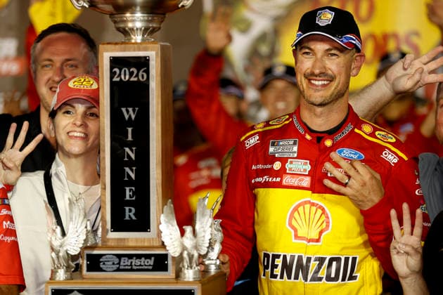 BRISTOL, TN - SEPTEMBER 19: Joey Logano ( 22 Team Penske Shell-Pennzoil Ford) celebrates after winning the NASCAR, Motorsport, USA Cup Series Playoffs Bass Pro Shops Night Race on September 19, 2026 at Bristol Motor Speedway in Bristol, TN. (Photo by Jeff Robinson Icon Sportswire) AUTO: SEP 19 NASCAR Cup Series Playoffs Bass Pro Shops Night Race EDITORIAL USE ONLY Icon26091921888