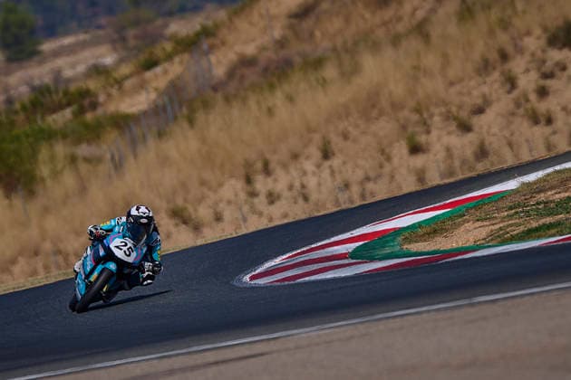 (260920) -- NAVARRA, Sept. 20, 2026 -- CFMOTO Aspar s rider Sun Shengbo of China competes during the race 1 of the ESBK Talent category at the 2026 Spanish Superbike Championship Navarra in Navarra, Spain, Sept. 19, 2026. (Photo by Xinhua) (SP)SPAIN-NAVARRA-ESBK TALENT-RACE 1 PabloxMorano 