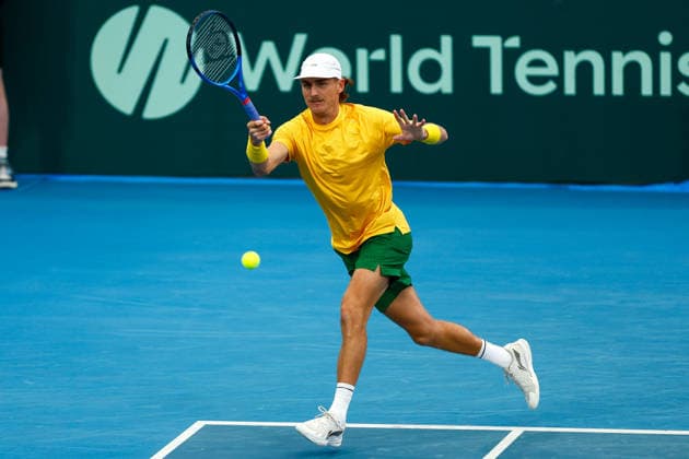 TENNIS DAVIS CUP AUSTRALIA POLAND, Max Purcell of Australia plays a forehand during a Doubles match against Jan Zielinski and Karol Drzewiecki of Poland during the Davis Cup match between Australia and Poland at Pat Rafter Arena in Brisbane, Sunday, September 20, 2026. ( NO ARCHIVING, EDITORIAL USE ONLY  Copyright: xRUSSELLxFREEMANx 20260920164561752475
