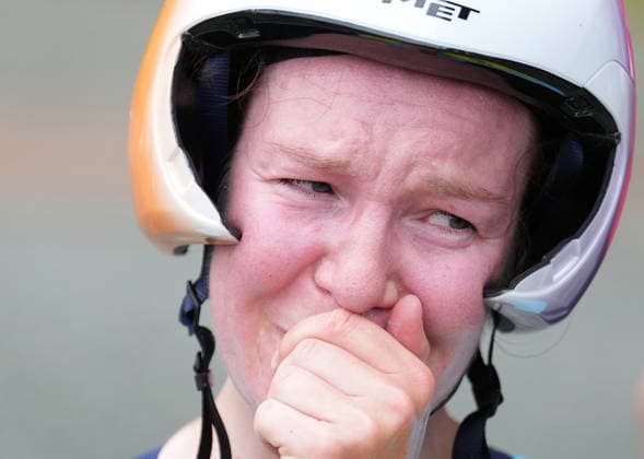 (260920) -- NAGOYA, Sept. 20, 2026 -- Rinata Sultanova of Kazakhstan reacts after the women s individual time trial of cycling road at the 20th Asian Games Aichi-Nagoya 2026 in Shinshiro of Aichi Prefecture, Japan, Sept. 20, 2026. ) (SP)JAPAN-NAGOYA-ASIAN GAMES-CYCLING ROAD-WOMEN S INDIVIDUAL TIME TRIAL LuixSiuxWai 