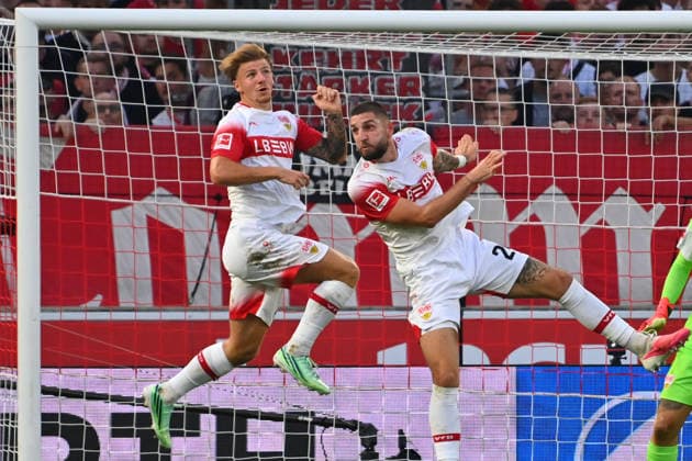 From left: Finn JELTSCH (VfB Stuttgart), Jeff CHABOT (VfB Stuttgart), Action, Soccer, Bundesliga Season 2026–2027, Matchday 4, VfB Stuttgart vs. Borussia Dortmund 0–1 on September 19, 2026, MHP ARENA