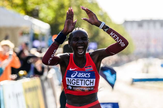 September 20, 2026: Agnes Jebet Ngetich of Kenya celebrates after the Copenhagen Half Marathon at the World Athletics Road Running Championships on September 20, 2026 in Copenhagen. Photo by Mathilda Schuler. BILDBYRAN code MA MA1036. athletics, World Athletics Road Running Championships, Copenhagen Half Marathon 2026, BBeng Half Marathon, celebration  Copyright: MATHILDAxSCHULER BB260920MA022