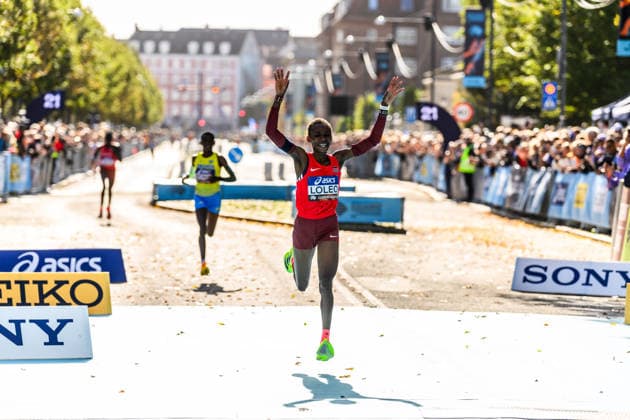 September 20, 2026: Veronica Loleo of Kenya celebrates after the Copenhagen Half Marathon at the World Athletics Road Running Championships on September 20, 2026 in Copenhagen. Photo by Mathilda Schuler. BILDBYRAN code MA MA1036 athletics world athletics road running championships copenhagen half marathon 2026 bbeng half marathon celebration  Copyright: MATHILDAxSCHULER BB260920MA026