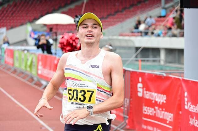 September 20, 2026 xkhx Kassel Kassel Marathon 2026 Half Marathon (Men and Women): Yellow (Half), Red (Marathon), Green (Relay); Richard Vogelsang at the finish line