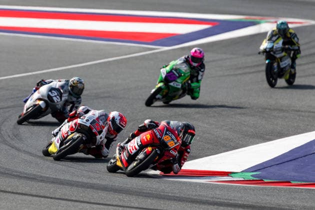 MOTORSPORTS - MotoGP, GP of Austria 2026 SPIELBERG,AUSTRIA,20.SEP.26 - MOTORSPORTS - Moto2, Grand Prix of Austria, Red Bull Ring. Image shows Zen Mitani (JPN Honda Team Asia), Leo Rammerstorfer (AUT SIC58 Squadra Corse) and Zen Mitani (JPN Honda Team Asia), Leo Rammerstorfer (AUT SIC58 Squadra Corse) and Marcos Uriarte (ESP Liqui Moly Dynavolt Intact GP).  GEPAxpictures xMaticxKlansek