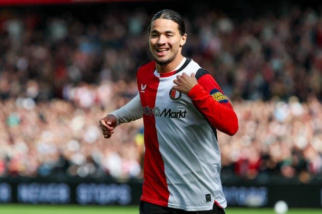 2026-09-20 Feyenoord v FC Utrecht - Dutch Eredivisie ROTTERDAM, NETHERLANDS - SEPTEMBER 20: Anis Hadj Moussa of Feyenoord celebrates after scoring the first goal of the team during the Dutch Eredivisie match between Feyenoord and FC Utrecht at Stadion Feijenoord on September 20, 2026 in Rotterdam, Netherlands. Rotterdam Stadion Feijenoord Netherlands Content not available for redistribution in The Netherlands directly or indirectly through any third parties. Copyright: xHansxvanxderxValkx