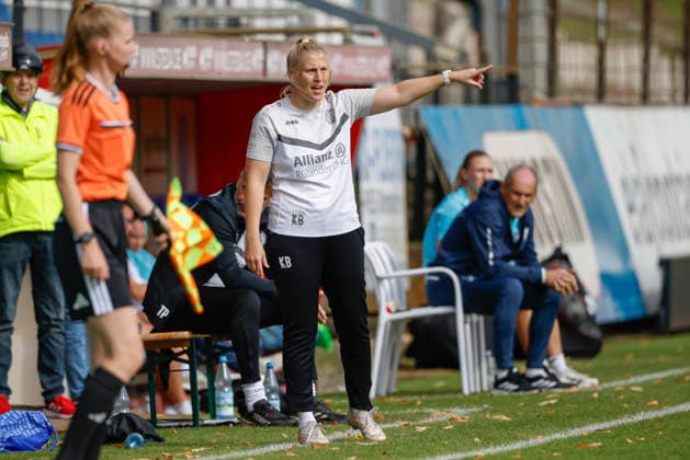 September 20, 2026, Hänsch Arena, Meppen, GER, Women’s Soccer, 2nd Bundesliga: SV Meppen vs. SC Sand, Katharina Börger, Head Coach of SV Meppen. DFL regulations prohibit any use of photographs as image sequences and or quasi-video. Meppen, Lower Saxony, Hänsch Arena