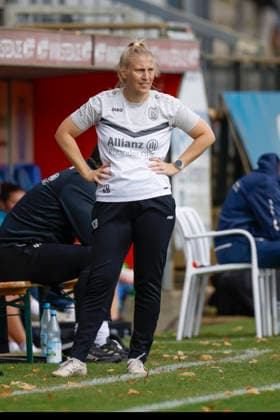 September 20, 2026, Hänsch Arena, Meppen, GER, Women’s Soccer, 2. Bundesliga: SV Meppen vs. SC Sand, Katharina Börger, Coach of SV Meppen. DFL regulations prohibit any use of photographs as image sequences and or quasi-video. Meppen, Lower Saxony, Hänsch Arena