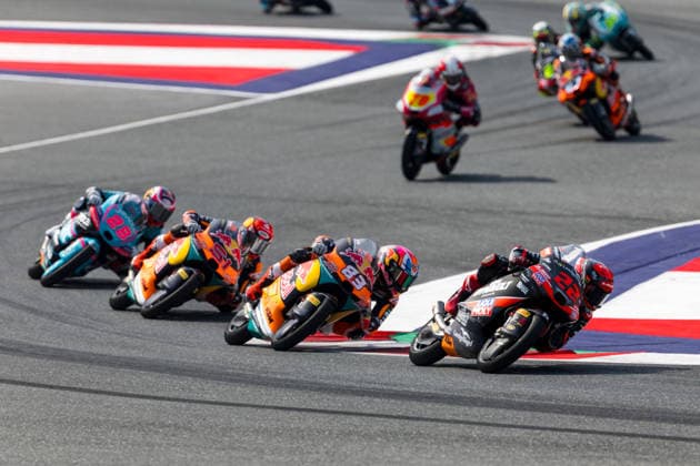 MOTORSPORTS - MotoGP, GP of Austria 2026 SPIELBERG,AUSTRIA,20.SEP.26 - MOTORSPORTS - Moto3, Grand Prix of Austria, Red Bull Ring. Image shows Maximo Quiles (ESP CFMOTO Gaviota Aspar Team), Brian Uriarte (ESP Red Bull KTM Ajo), çlvaro Carpe (ESP Red Bull KTM Ajo) and David Almansa (ESP LIQUI MOLY Dynavolt Intact GP).  GEPAxpictures xMaticxKlansek
