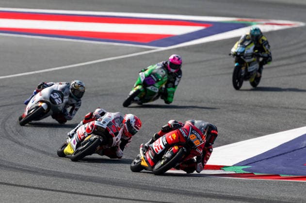 MOTORSPORTS - MotoGP, GP of Austria 2026 SPIELBERG,AUSTRIA,20.SEP.26 - MOTORSPORTS - Moto3, Grand Prix of Austria, Red Bull Ring. Image shows Zen Mitani (JPN Honda Team Asia), Leo Rammerstorfer (AUT SIC58 Squadra Corse) and Zen Mitani (JPN Honda Team Asia), Leo Rammerstorfer (AUT SIC58 Squadra Corse) and Marcos Uriarte (ESP Liqui Moly Dynavolt Intact GP).  GEPAxpictures xMaticxKlansek