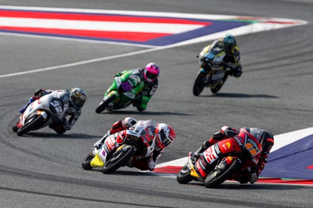 MOTORSPORTS - MotoGP, GP of Austria 2026 SPIELBERG,AUSTRIA,20.SEP.26 - MOTORSPORTS - Moto3, Grand Prix of Austria, Red Bull Ring. Image shows Zen Mitani (JPN Honda Team Asia), Leo Rammerstorfer (AUT SIC58 Squadra Corse) and Zen Mitani (JPN Honda Team Asia), Leo Rammerstorfer (AUT SIC58 Squadra Corse) and Marcos Uriarte (ESP Liqui Moly Dynavolt Intact GP).  GEPAxpictures xMaticxKlansek