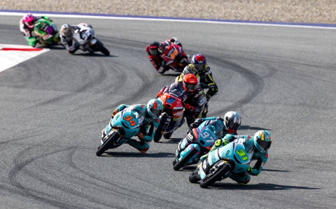 MOTORSPORTS - MotoGP, GP of Austria 2026 SPIELBERG,AUSTRIA,20.SEP.26 - MOTORSPORTS - Moto3, Grand Prix of Austria, Red Bull Ring. Image shows Guido Pini (ITA Leopard Racing), Marco Morelli (ARG CFMOTO Gaviota Aspar Team) and Adrian Fern‡ndez (ESP Leopard Racing).  GEPAxpictures xMaticxKlansek