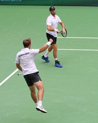 L R Team Germany, Kevin Krawietz, Tim Puetz celebrating, Men s Doubles, Davis Cup Germany vs. Croatia, Heristo Arena, Halle Westf, Germany Tennis Davis Cup 20026 Heristo Arena Halle West, North Rhine-Westphalia, Germany, September 20, 2026 Copyright: xJuergenxHasenkopfx