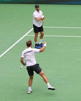 L R Team Germany, Kevin Krawietz, Tim Puetz celebrating, Men s Doubles, Davis Cup Germany vs. Croatia, Heristo Arena, Halle Westf, Germany Tennis Davis Cup 20026 Heristo Arena Halle West, North Rhine-Westphalia, Germany, September 20, 2026 Copyright: xJuergenxHasenkopfx