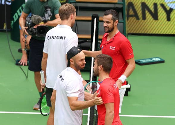 L R Team Germany, Kevin Krawietz, Tim Puetz, Team Croatia: Nikola Mektic, Mate Pavic, Men s Doubles, Davis Cup: Germany vs. Croatia, Heristo Arena, Halle Westphalia, Germany Tennis Davis Cup 20026, Heristo Arena, Halle West, North Rhine-Westphalia, Germany, September 20, 2026 Copyright: xJuergenxHasenkopfx