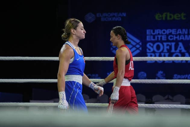 2026 European Boxing Championships in Bulgaria SOFIA, BULGARIA - SEPTEMBER 20: Buse Naz Cakiroglu (blue) of Turkiye competes against Zeynab Rahimova (red) of Azerbaijan during the women s 54kg category match at the 2026 European Boxing Championships at Asics Arena in Sofia, Bulgaria on September 20, 2026. Osmancan Gurdogan Anadolu Sofia Bulgaria. Editorial use only. Please get in touch for any other usage.  Copyright: x2026xAnadoluxOsmancanxGurdoganx