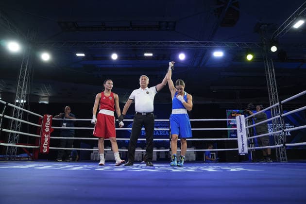 2026 European Boxing Championships in Bulgaria SOFIA, BULGARIA - SEPTEMBER 20: Buse Naz Cakiroglu (blue) of Turkiye wins after competing against Zeynab Rahimova (red) of Azerbaijan during the women s 54kg category match at the 2026 European Boxing Championships at Asics Arena in Sofia, Bulgaria on September 20, 2026. Osmancan Gurdogan Anadolu Sofia Bulgaria. Editorial use only. Please get in touch for any other usage.  Copyright: x2026xAnadoluxOsmancanxGurdoganx