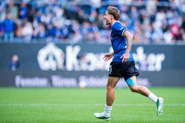 September 20, 2026 Soccer, 2026–2027, 2. Bundesliga, Matchday 6, DSC Arminia Bielefeld 1 FC Heidenheim Joel Grodowski Bielefeld celebrates after scoring the 1–0 goal. DFL REGULATIONS PROHIBIT ANY USE OF PHOTOGRAPHS AS IMAGE SEQUENCES AND OR QUASI-VIDEO