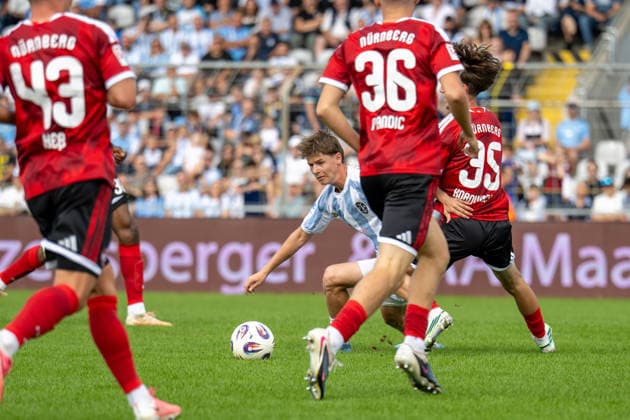 Raphael Ott 22, TSV 1860 Munich; Maarc Kornwachs Barjuna 35, 1. FC Nuremberg II; TSV 1860 Munich vs. FC Nuremberg II, Soccer, Bavarian Regional League, Matchday 10, September 20, 2026. DFB regulations prohibit any use of photographs as image sequences and or quasi-video. Munich, Bavaria, Germany Copyright: xkolbert-press UlrichxGamelx