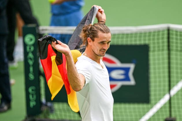 Alexander Zverev (GER) with the German flag, September 20, 2026 ¢ Tennis ¢ Davis Cup Qualifiers, 2nd Round ¢ Germany vs. Croatia, Heristo Arena, Halle Westfalen, North Rhine-Westphalia, Germany Copyright: xpepphotox xHorstxMauelshagenx pep00321, pep_20260920_hm