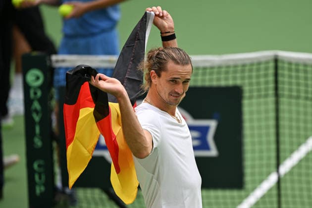 Alexander Zverev (GER) with the German flag, September 20, 2026 ¢ Tennis ¢ Davis Cup Qualifiers, 2nd Round ¢ Germany vs. Croatia, Heristo Arena, Halle Westfalen, North Rhine-Westphalia, Germany Copyright: xpepphotox xHorstxMauelshagenx pep00321, pep_20260920_hm
