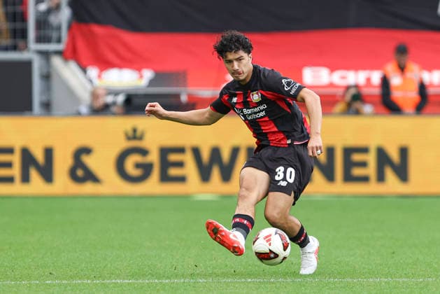Ibrahim Maza of Bayer 04 Leverkusen in action, on the ball, making a solo run during the Bundesliga match between Bayer 04 Leverkusen and RB Leipzig, BayArena on September 20, 2026, in Leverkusen, Germany. Photo by Oliver Kaelke, DeFodi Images. Ibrahim Maza of Bayer 04 Leverkusen controls the ball during the Bundesliga match between Bayer 04 Leverkusen and RB Leipzig at BayArena on September 20, 2026 in Leverkusen, Germany. Photo by Oliver Kaelke, DeFodi Images. DFB and DFL regulations prohibit any use of photographs as image sequences and or quasi-video. Photo by Oliver Kaelke, DeFodi Images.