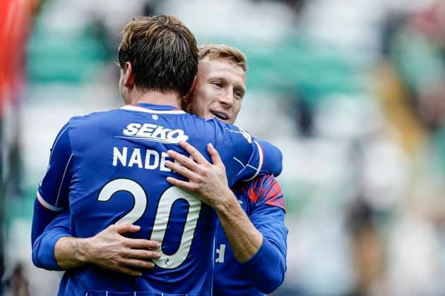 Celtic v Rangers William Hill Premiership Ryan Naderi and Ross McCrorie of Rangers celebrate at full time during the William Hill Premiership match at Celtic Park, Glasgow 20 09 2026 UK Newspapers OUT Copyright: xJamiexJohnstonx FIL-23976-0130