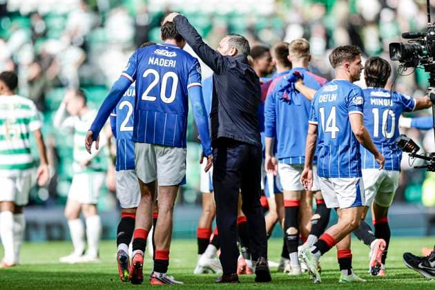 Celtic v Rangers William Hill Premiership Ryan Naderi and Manager Derek McInnes of Rangers celebrate at full time during the William Hill Premiership match at Celtic Park, Glasgow 20 09 2026 UK Newspapers OUT Copyright: xJamiexJohnstonx FIL-23976-0131