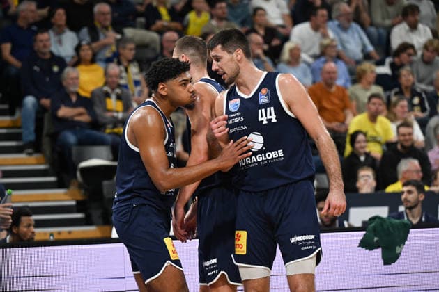 September 20, 2026, GER, Basketball, Bundesliga 1 Matchday, 2026–2027 Season, Oldenburg, EWE Arena, EWE Baskets Oldenburg vs. Syntainics MBC: Jure PLANINIC (Syntainics MBC) 44 and Kostja MUSHIDI (Syntainics MBC) 10 in the post-game interview at the EWE Arena in Oldenburg, Lower Saxony, Germany Copyright: xnordphotoxGmbHx xRojahnx