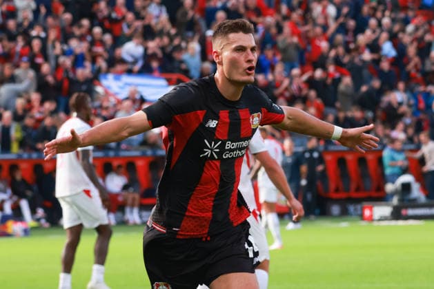 Goal Celebration 1-0 Patrick Schick B04, Leverkusen, Germany, September 20, 2026, Bundesliga Soccer, Matchday 4, Bayer 04 Leverkusen vs. RB Leipzig. DFL regulations prohibit any use of photographs as image sequences and or quasi-video.