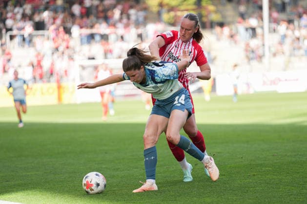 Google Pixel Women s Bundesliga: SC Freiburg vs. Bayer 04 Leverkusen, September 20, 2026. A tackle between Lilla Turanyi (Bayer 04 Leverkusen, 24) and Luca Emily Birkholz (SC Freiburg), 23 Google Pixel Women s Bundesliga SC Freiburg vs. Bayer 04 Leverkusen, Dreisamstadion, September 20, 2026 DFB and DFL regulations prohibit any use of photographs as image sequences and or quasi-video. Copyright: xBEAUTIFULxSPORTS Boscox