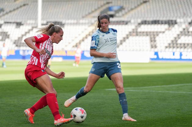 Google Pixel Women s Bundesliga: SC Freiburg vs. Bayer 04 Leverkusen, September 20, 2026. A tackle between Lisa Karl (SC Freiburg, No. 2) and Lilla Turanyi (Bayer 04 Leverkusen, No. 24). Google Pixel Women s Bundesliga: SC Freiburg vs. Bayer 04 Leverkusen, Dreisamstadion, September 20, 2026 DFB and DFL regulations prohibit any use of photographs as image sequences and or quasi-video. Copyright: xBEAUTIFULxSPORTS Boscox