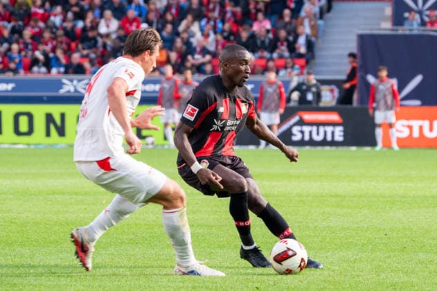 Germany 1 Bundesliga 2026–2027, Matchday 4, Bayer 04 Leverkusen vs. RB Leipzig, Saturday, September 20, 2026, BayArena Stadium, Leverkusen, North Rhine-Westphalia, Moussa Diaby, Bayer 04 Leverkusen, 19: Duel, tackle, tackling, dynamic play, action against Willi Orban of RB Leipzig, 4: Leverkusen, BayArena Stadium, Leverkusen, Germany Copyright: xOrhanxHabashx