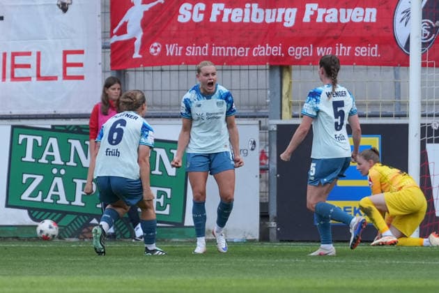 Cornelia Kramer Bayer 04 Leverkusen, 07 Goal celebration, Emotions, Cheering, Goal, Shot on goal, Goal scored, Germany, Soccer, Google Pixel Women s Bundesliga, Matchday 5, 2026–2027, SC Freiburg vs. Bayer 04 Leverkusen, September 20, 2026, Dreisamstadion, Freiburg, Dreisamstadion, Baden-Württemberg, Germany Copyright: xArnexAmbergx