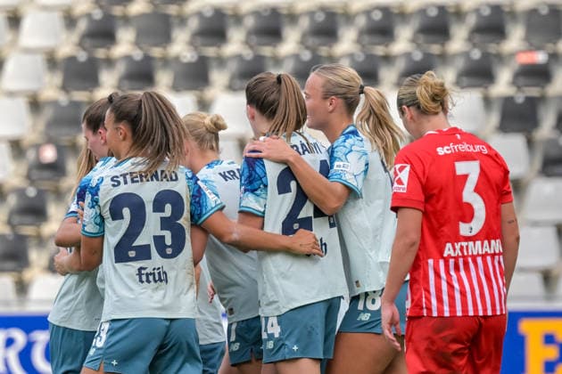 Celebration after Cornelia Kramer scores the 1-1 goal for Bayer 04 Leverkusen Women, 07 GER, SC Freiburg vs. Bayer 04 Leverkusen, Women s Soccer, Bundesliga, Matchday 5, 2026–2027 Season, September 20, 2026 DFB regulations prohibit any use of photographs as image sequences and or quasi-video GER, SC Freiburg vs. Bayer 04 Leverkusen, Women’s Soccer, Bundesliga, Matchday 5, 2026–2027 Season, September 20, 2026, Freiburg Copyright: xEibner-Pressefotox EP_THS