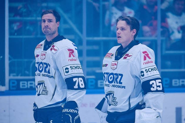 Will Weber, Schwenninger Wild Wings, 78; Simon Wolf, Schwenninger Wild Wings, 35, in the starting lineup (GER), Augsburger Panther vs. Schwenninger Wild Wings, ice hockey, PENNY DEL, Matchday 2, 2026–2027 season, September 20, 2026 GER, Augsburger Panther vs. Schwenninger Wild Wings, ice hockey, PENNY DEL, Matchday 2, 2026–2027 season, September 20, 2026 Germany Copyright: xEibner-Pressefoto GeraldxOelze-dexStoppanyx EP_ODS