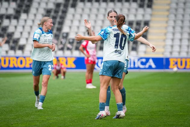 Soccer, Google Pixel Women s Bundesliga, Matchday 5, 2026–2027, SC Freiburg vs. Bayer 04 Leverkusen, September 20, 2026, Dreisamstadion, Freiburg, Estrella Merino Gonzalez (Bayer 04 Leverkusen), 10 goals, goal celebration, Freiburg Dreisamstadion, Baden-Württemberg, Germany Copyright: xFINLEYxMÖRCHx