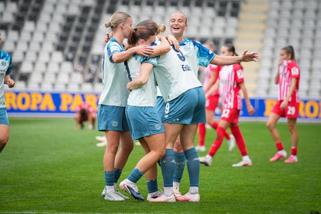 Soccer, Google Pixel Women s Bundesliga, Matchday 5, 2026–2027, SC Freiburg vs. Bayer 04 Leverkusen, September 20, 2026, Dreisamstadion, Freiburg, Estrella Merino Gonzalez (Bayer 04 Leverkusen), 10 goals, goal celebration, Freiburg Dreisamstadion, Baden-Württemberg, Germany Copyright: xFINLEYxMÖRCHx