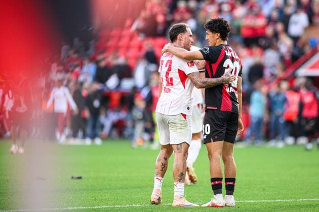 LEVERKUSEN, GERMANY - 20 SEPTEMBER, 2026: Ibrahim Maza, David Raum - The Bundesliga match Bayer 04 Leverkusen vs. RB Leipzig at BayArena.  Copyright: xVitaliixKliuievx
