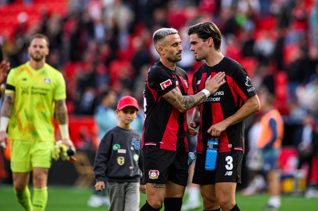 LEVERKUSEN, GERMANY - 20 SEPTEMBER, 2026: Aleix Garcia, Miguel Gutierrez - The Bundesliga match Bayer 04 Leverkusen vs. RB Leipzig at BayArena.  Copyright: xVitaliixKliuievx