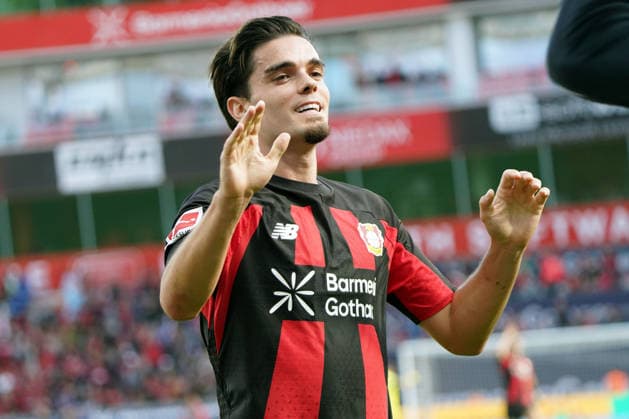 Leverkusen Soccer, Bundesliga Season 2026–2027: Bayer 04 Leverkusen vs. RB Leipzig, September 20, 2026, BayArena, Leverkusen; Miguel Gutierrez, Bayer 04 Leverkusen, Spain, SPain, ESP; Action, Single Frame